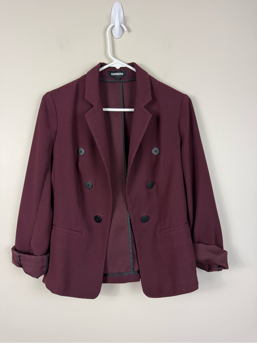 Express Blazer Small Burgundy Plum Wine Double-Breasted Office Academia Work
